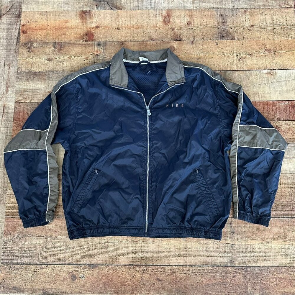 Vintage Nike blue and gray Full Zip Up Windbreaker jacket men's size XL